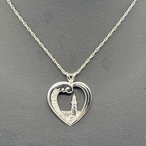 Thomas Kinkade Sterling Silver Pave Diamonds, Beacon of Hope Lighthouse Necklace - Picture 3 of 8
